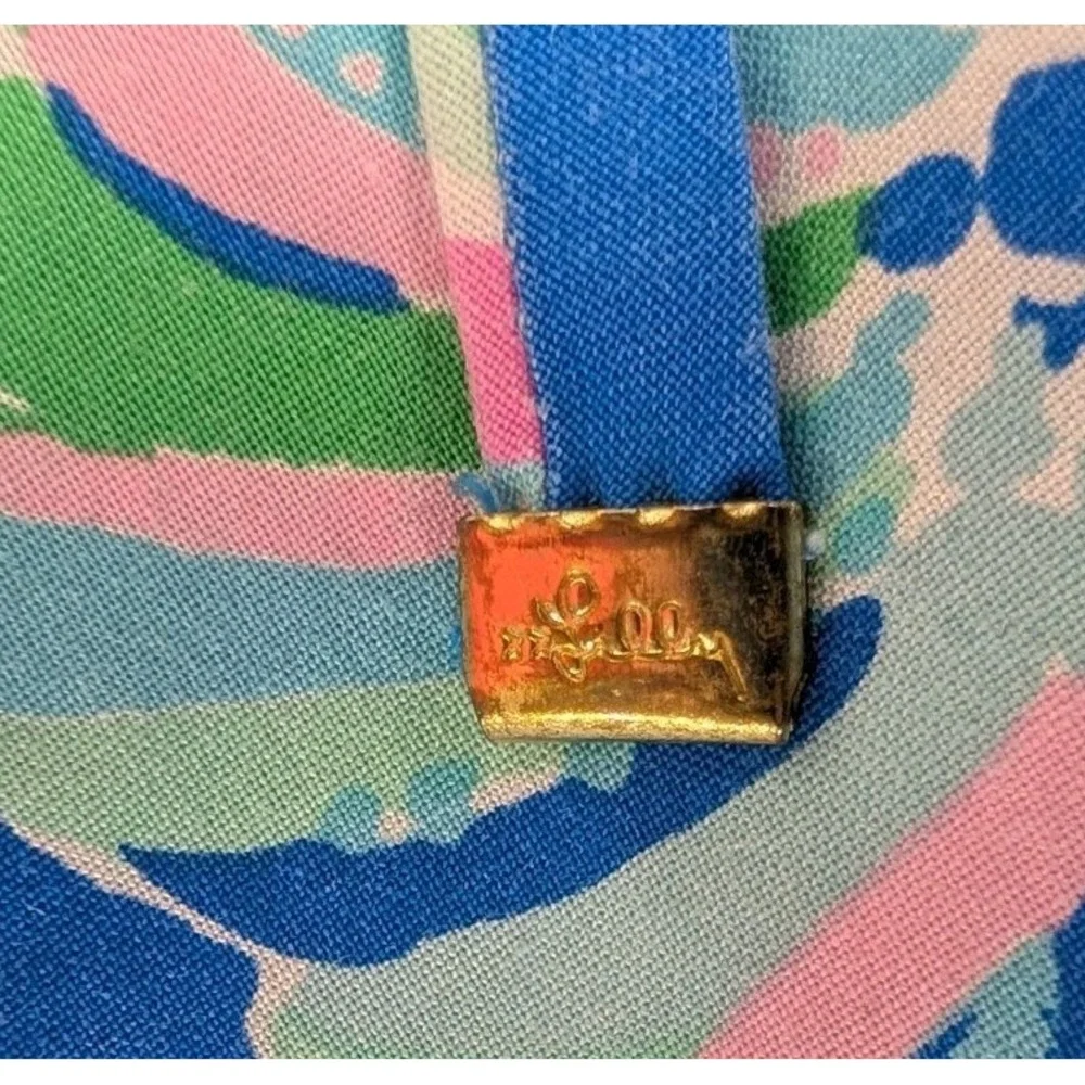Lilly Pulizer Women's Large Shorts Blue Pink Coastal Flowy Classic Elastic Waist